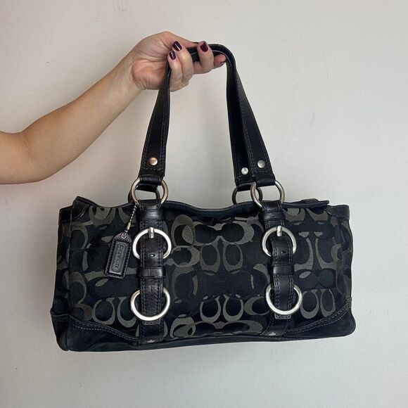 Coach Vintage Y2K Turnlock Signature C Canvas and Leather Suede Shoulder Bag - Picture 1 of 8